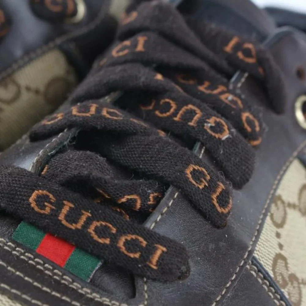 Gucci Men's 9 US Brown Monogram GG Signature Lace Low Sneakers 1216g50